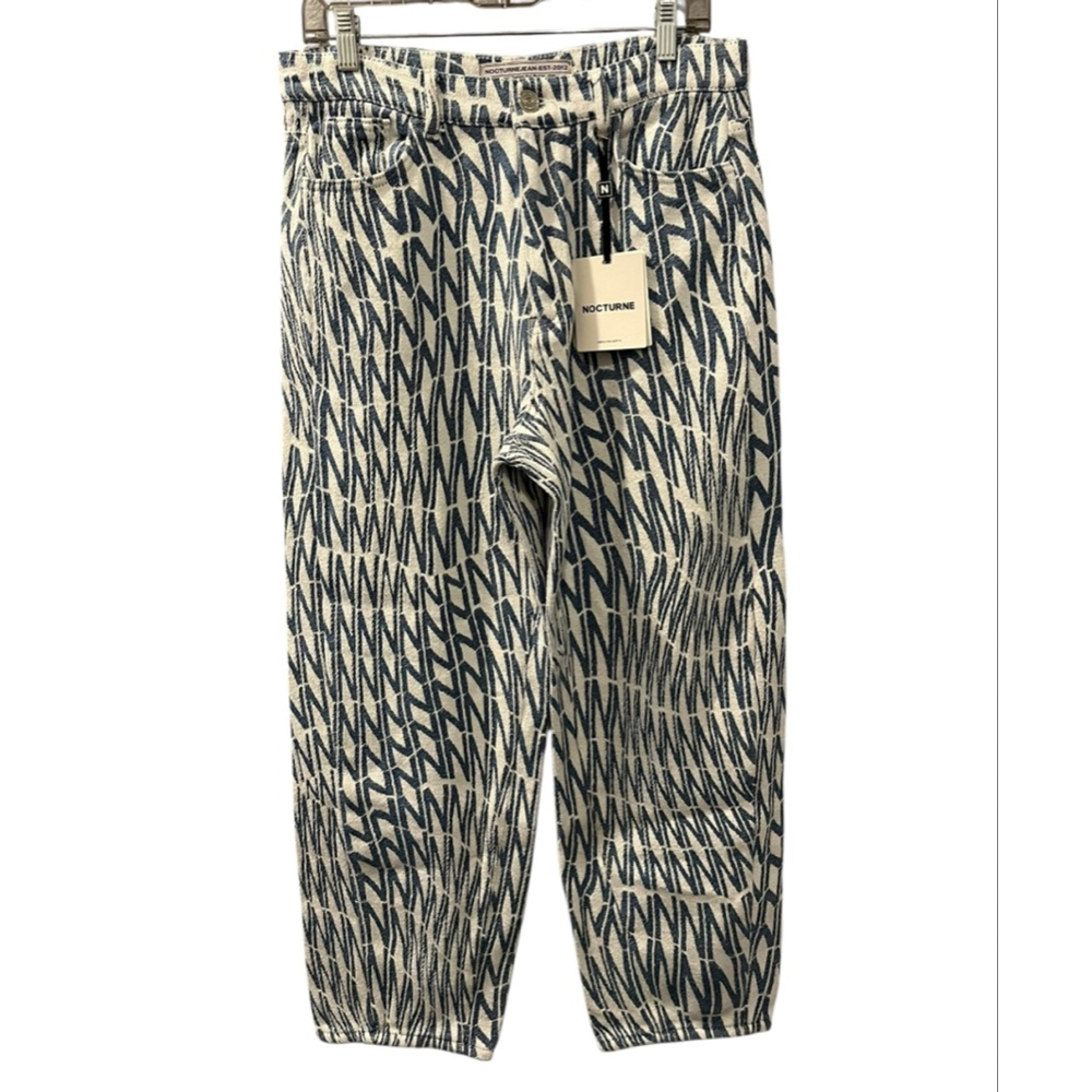 Nocturne NWT Printed Mom Jeans Size XL Blue White Pants $229 High Waist Cotton